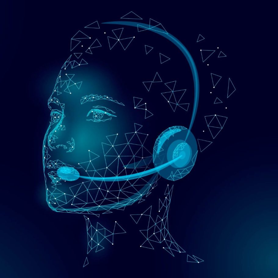 futuristischer Frauenkopf mit Headset